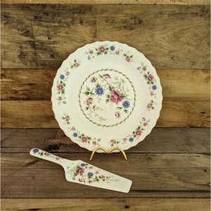 Vtg Andrea by Sadek Porcelain Spring Night Cake Plate and Server Made in Japan